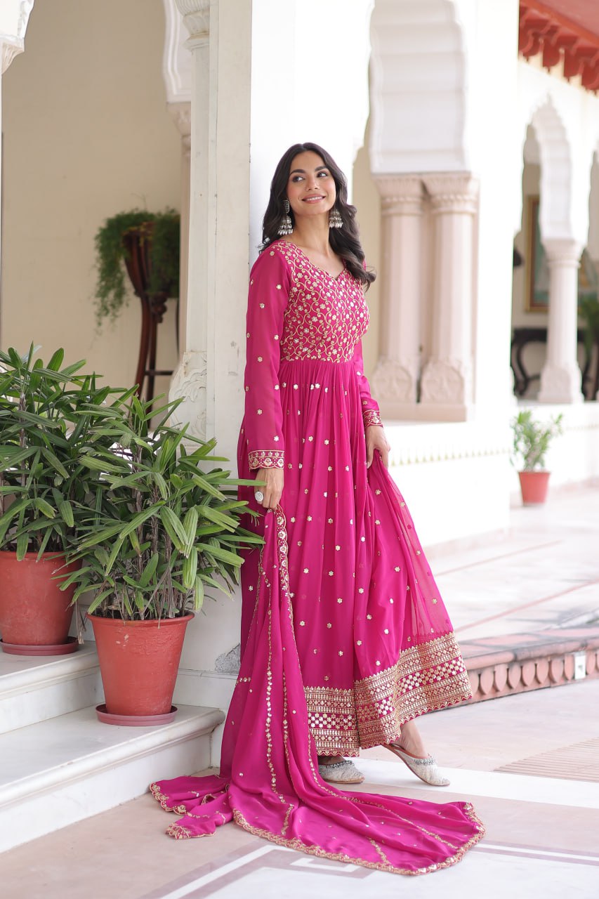 Faux Georgette with Rich Sequins & Zari Embroidered work Gown