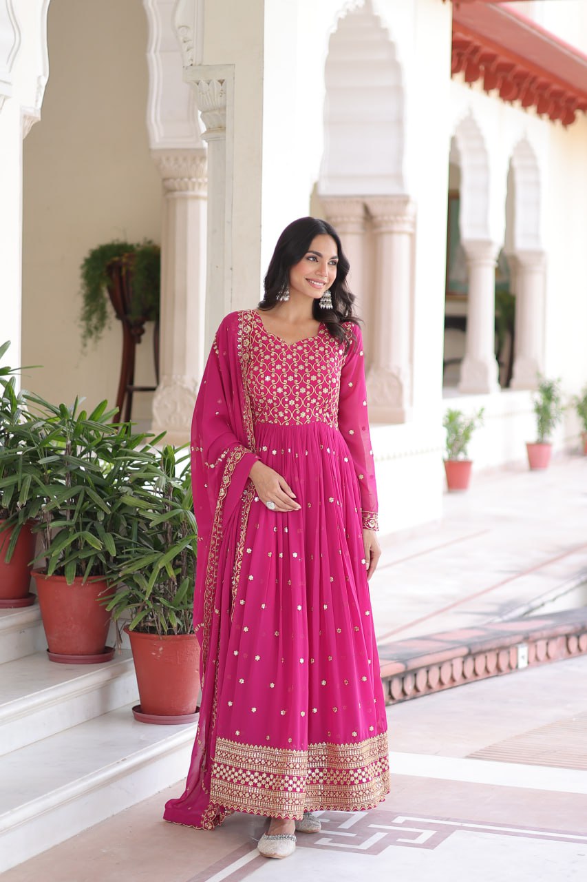Faux Georgette with Rich Sequins & Zari Embroidered work Gown
