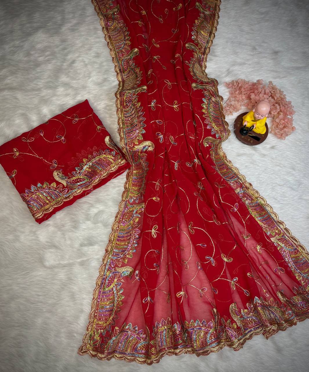 Heavy soft Georgette fabric with sequence embroidery c pallu work Saree