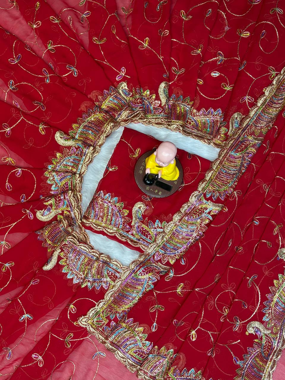 Heavy soft Georgette fabric with sequence embroidery c pallu work Saree