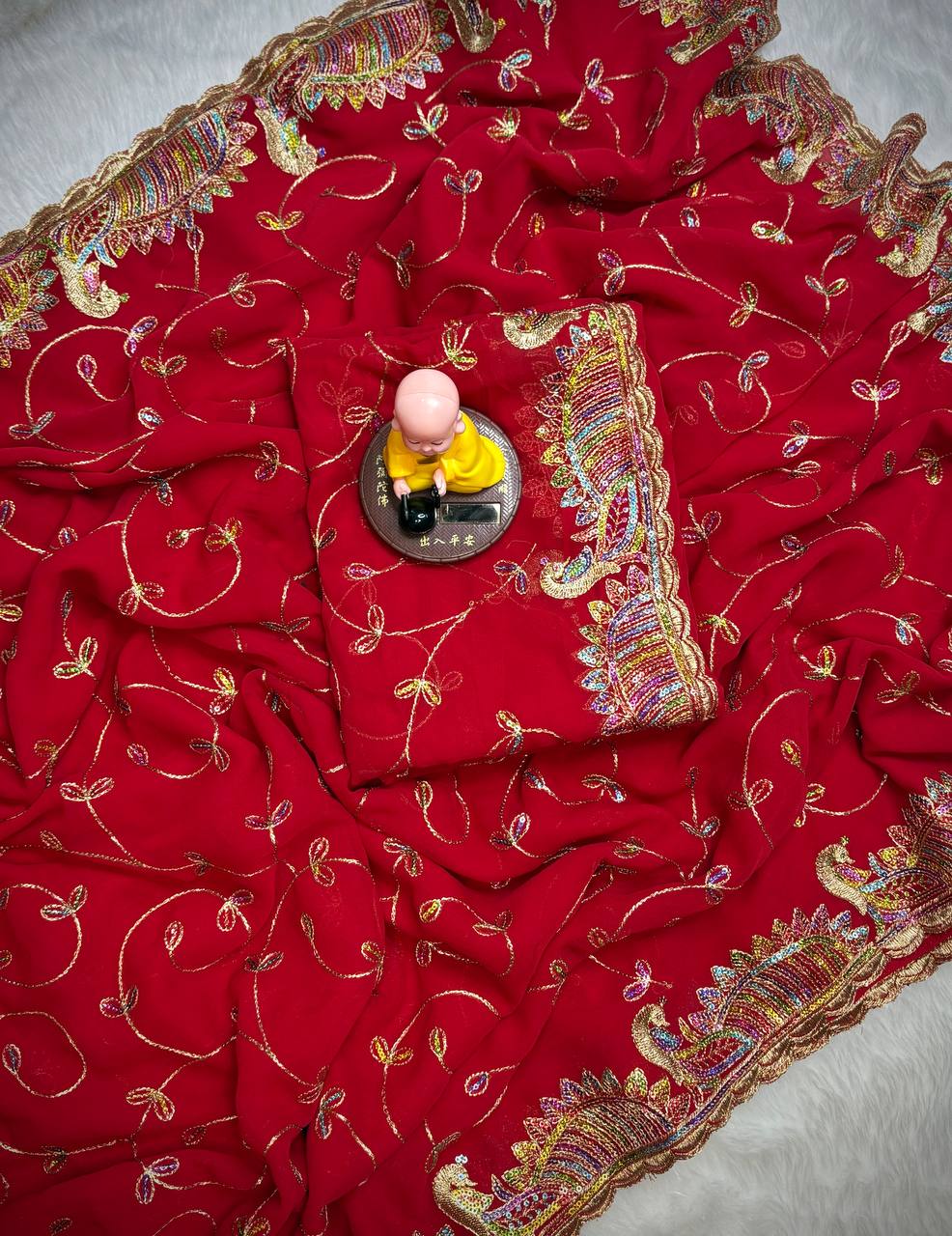 Heavy soft Georgette fabric with sequence embroidery c pallu work Saree