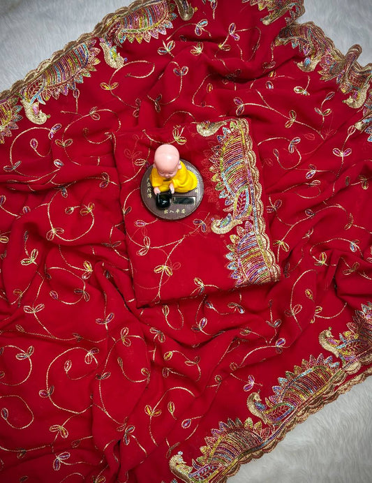 Heavy soft Georgette fabric with sequence embroidery c pallu work Saree