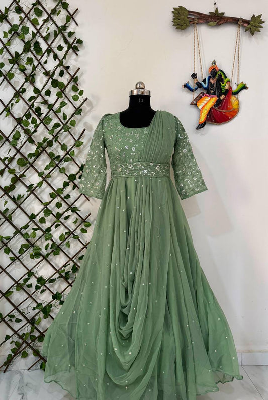 Beautiful 5mm sequins zari & thread embroidery work gown