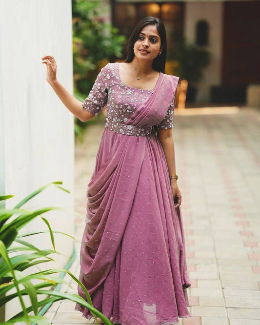 Beautiful 5mm sequins zari & thread embroidery work gown