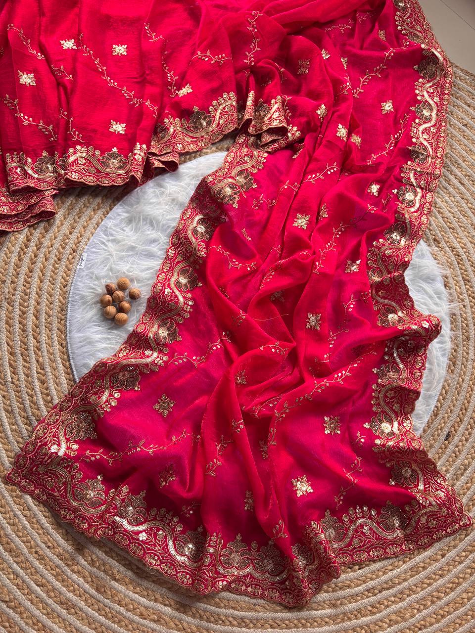 Soft silk blend with a rich lustrous finish saree