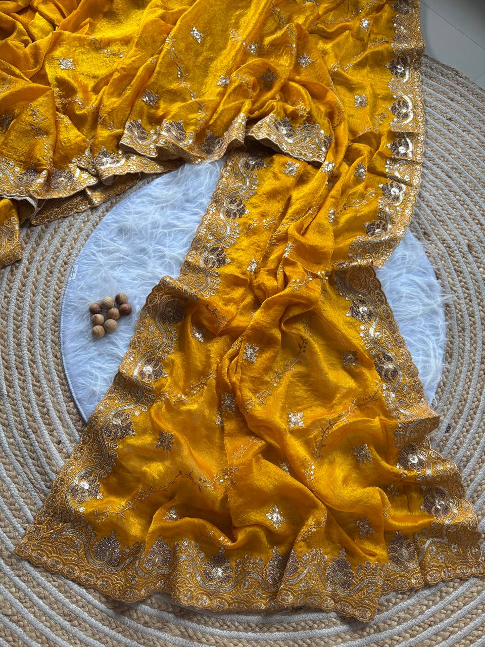 Soft silk blend with a rich lustrous finish saree