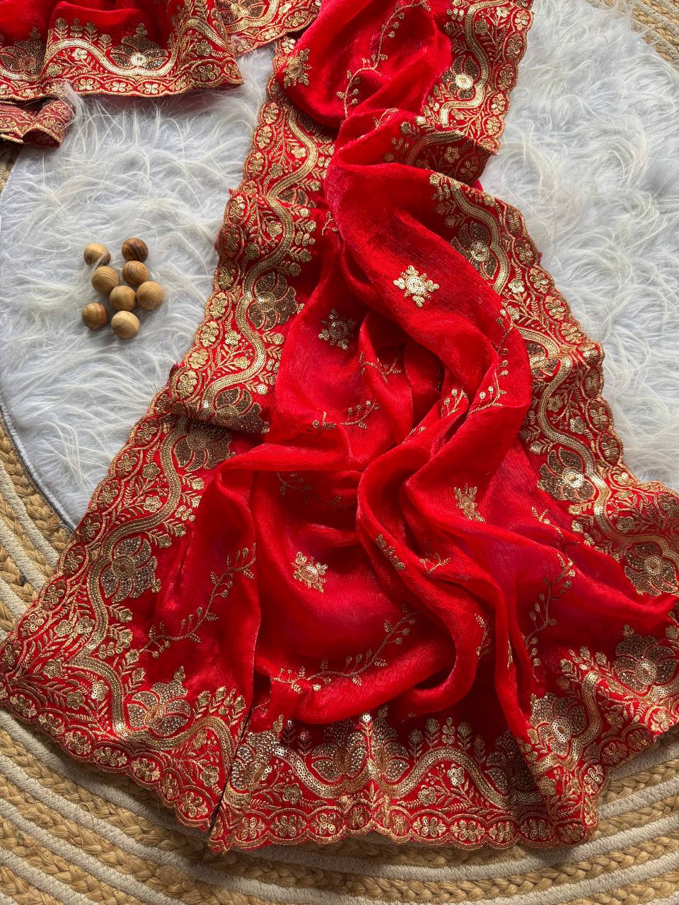 Soft silk blend with a rich lustrous finish saree