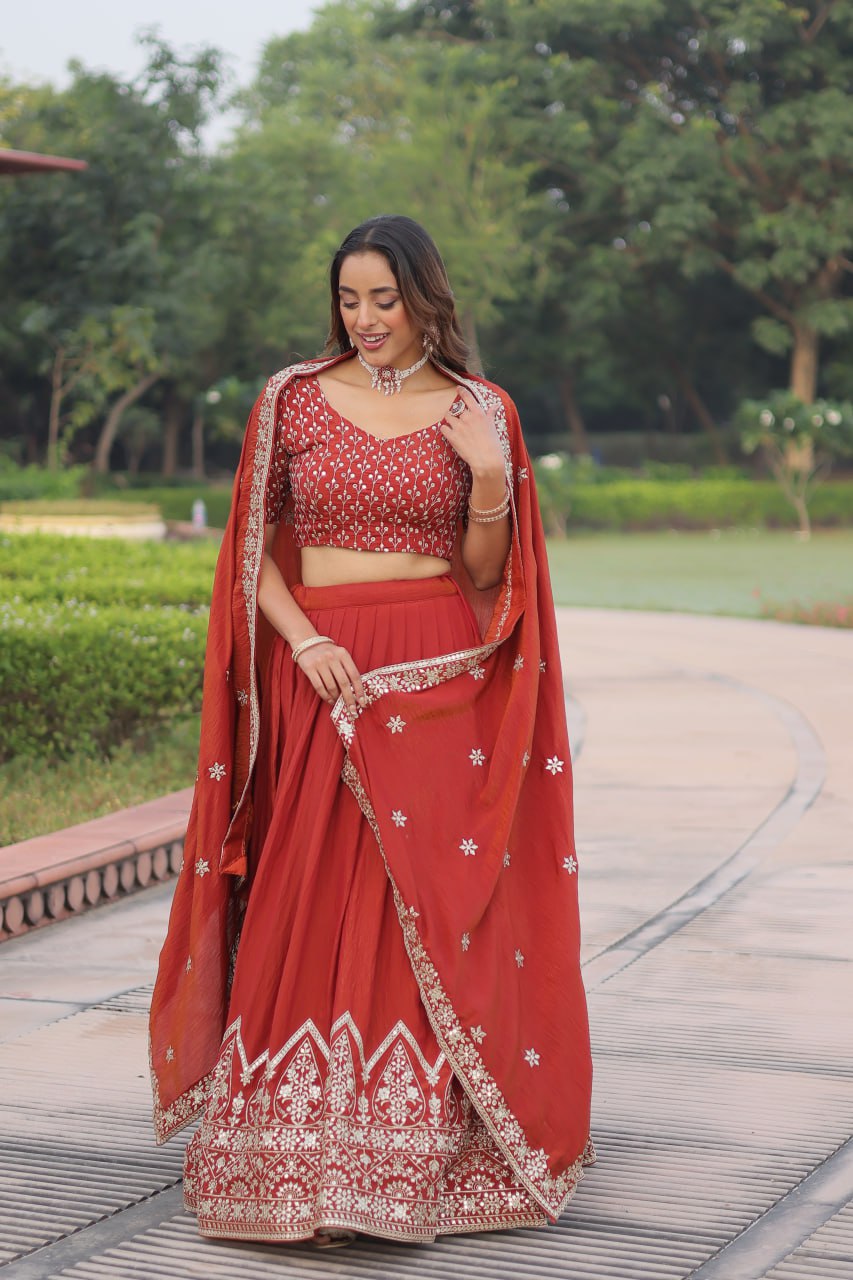 Vichitra Silk With Heavy Sequins & Thread Embroidered work Lehenga