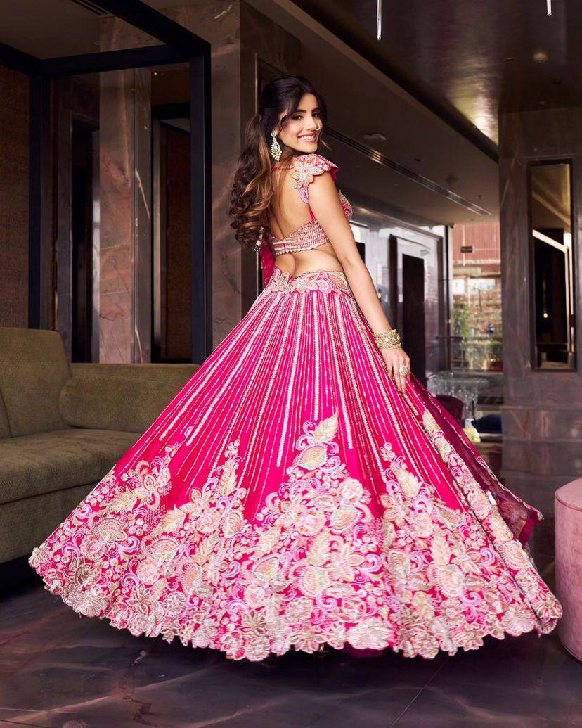 Launching Coding Sequins Work 4 meter flared Faux Georgette Lehenga