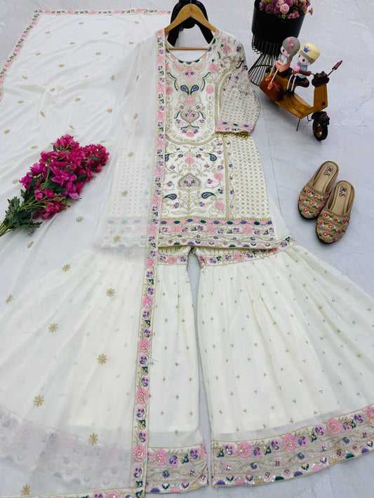 New Designer Party Top Pallazo & Dupatta Set