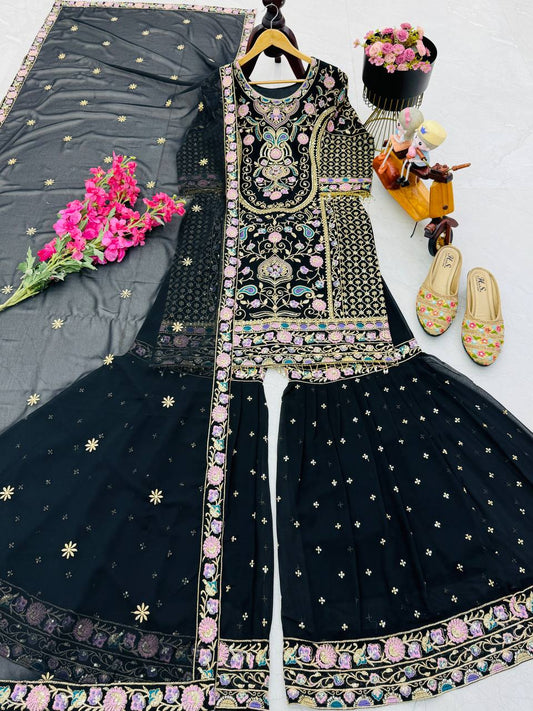 New Designer Party Top Pallazo & Dupatta Set