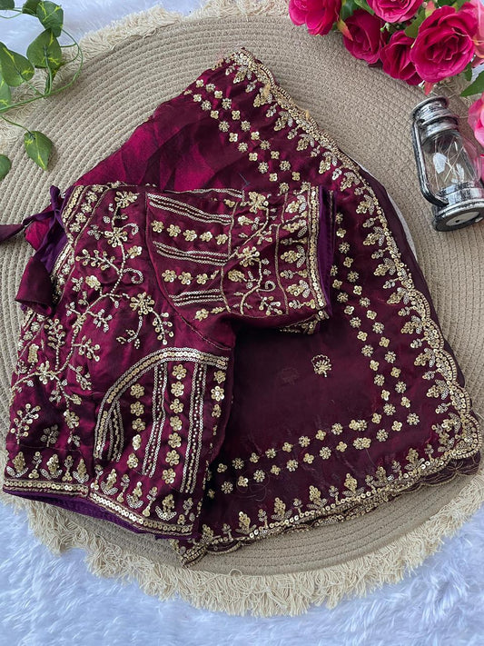 PURE SOFT FANDY SATIN SILK FABRIC IN BEAUTIFUL REAL CUT DANA SAREE