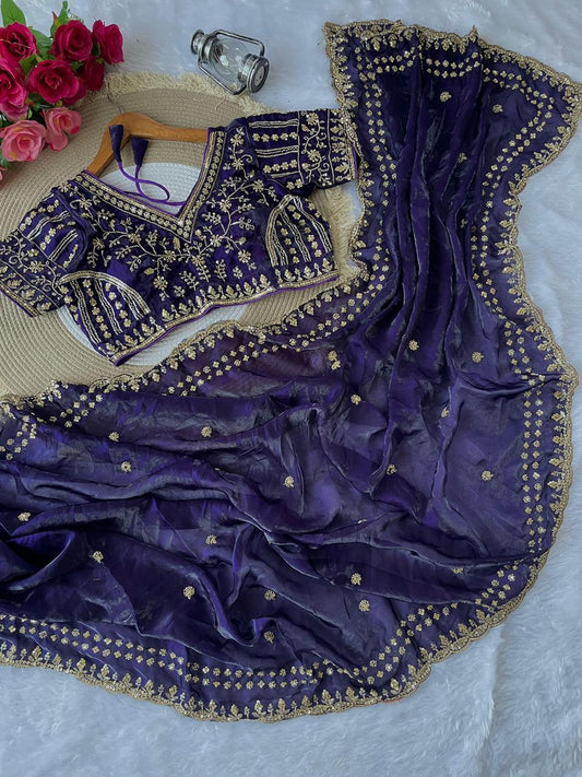 PURE SOFT FANDY SATIN SILK FABRIC IN BEAUTIFUL REAL CUT DANA SAREE