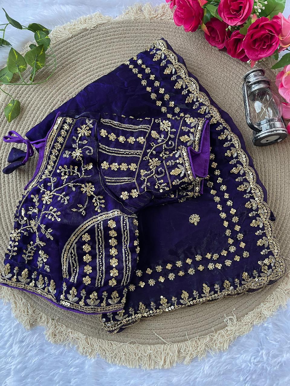 PURE SOFT FANDY SATIN SILK FABRIC IN BEAUTIFUL REAL CUT DANA SAREE