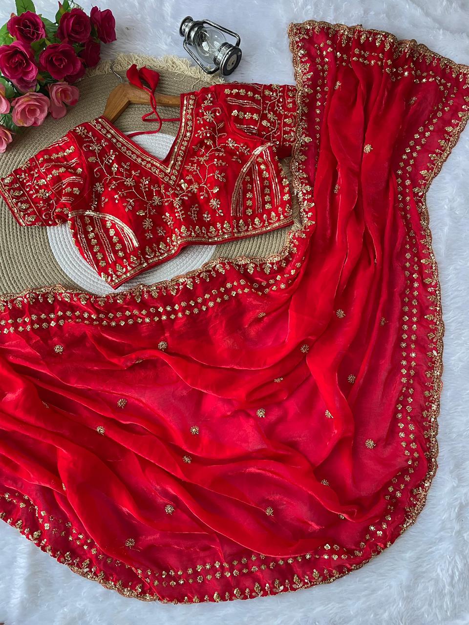 PURE SOFT FANDY SATIN SILK FABRIC IN BEAUTIFUL REAL CUT DANA SAREE