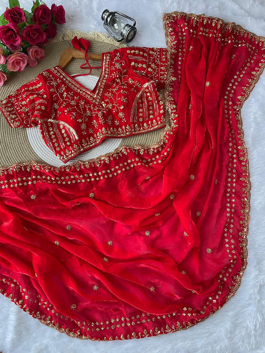 PURE SOFT FANDY SATIN SILK FABRIC IN BEAUTIFUL REAL CUT DANA SAREE