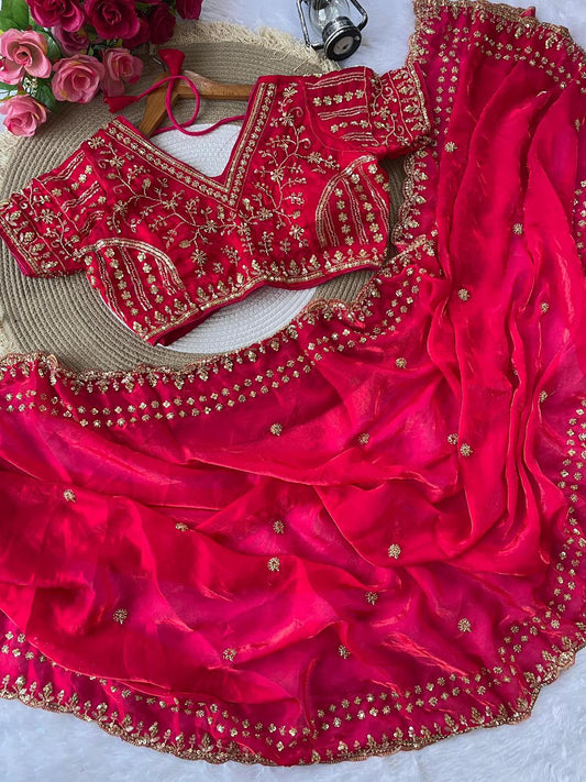 PURE SOFT FANDY SATIN SILK FABRIC IN BEAUTIFUL REAL CUT DANA SAREE