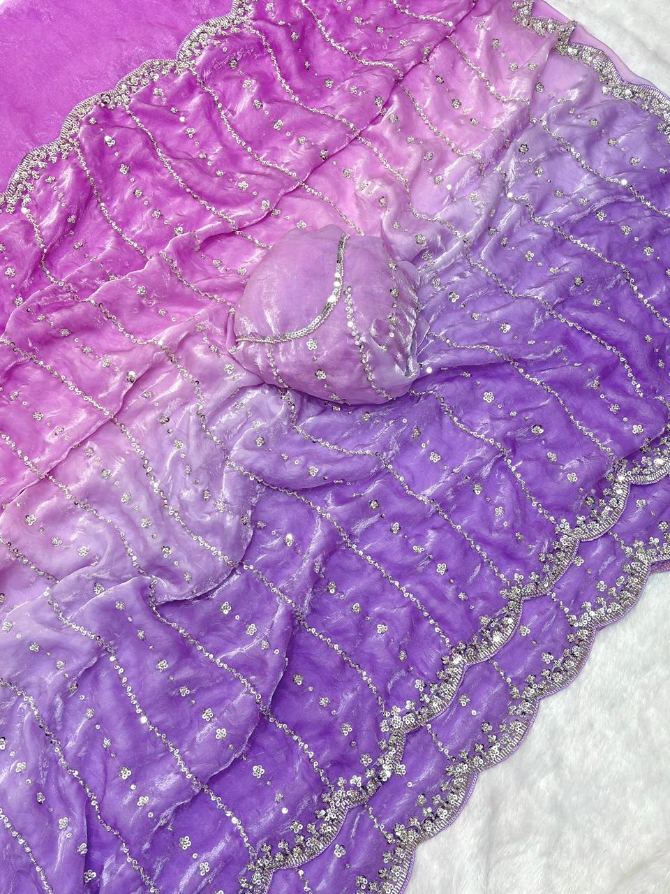 Pure Double shade Fandy Sattin Silk With Beautiful Original Beeds Work Saree