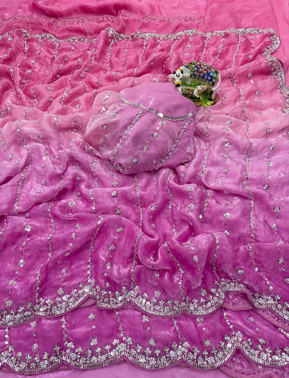 Pure Double shade Fandy Sattin Silk With Beautiful Original Beeds Work Saree