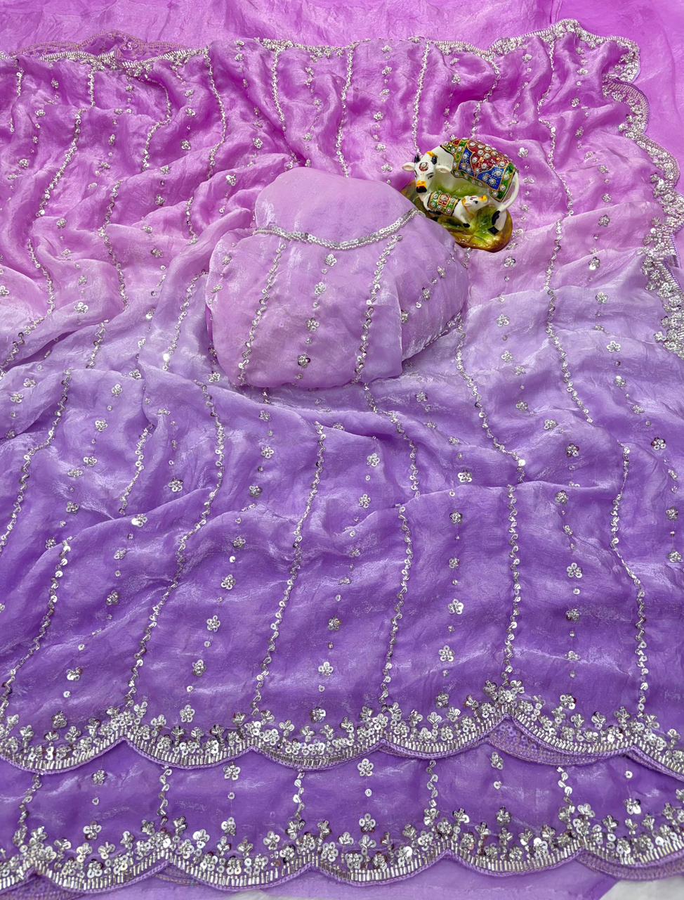 Pure Double shade Fandy Sattin Silk With Beautiful Original Beeds Work Saree