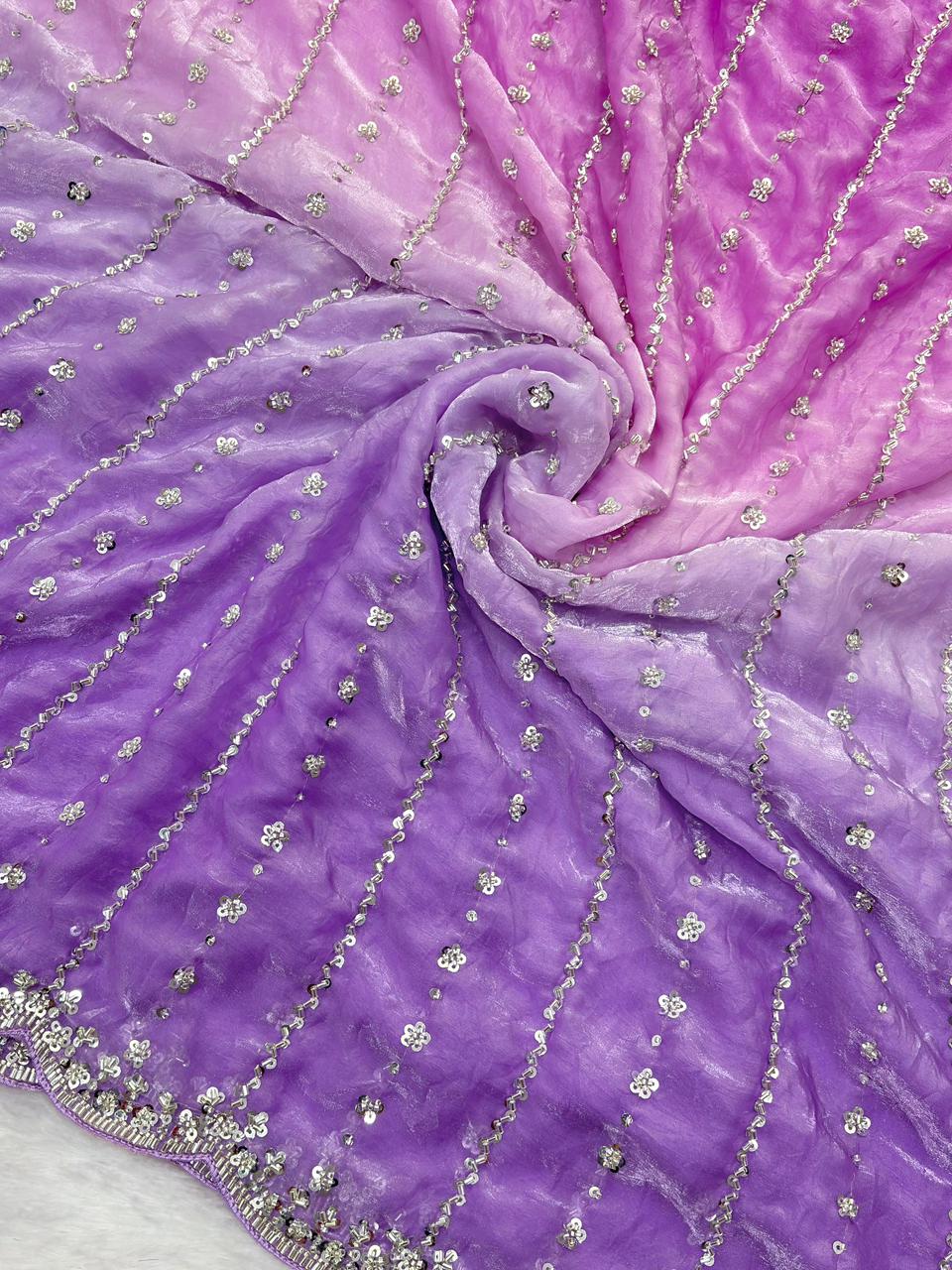 Pure Double shade Fandy Sattin Silk With Beautiful Original Beeds Work Saree