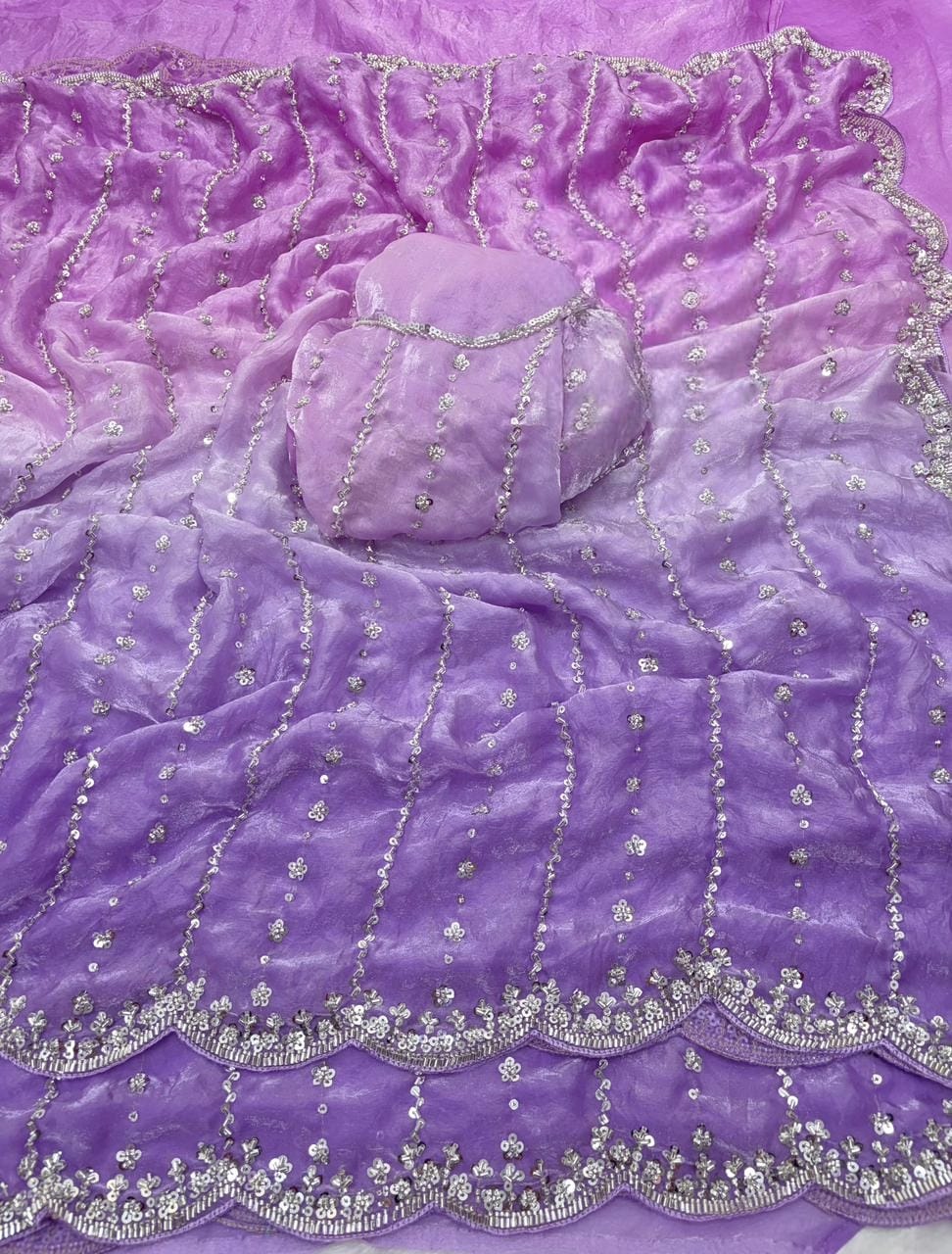 Pure Double shade Fandy Sattin Silk With Beautiful Original Beeds Work Saree
