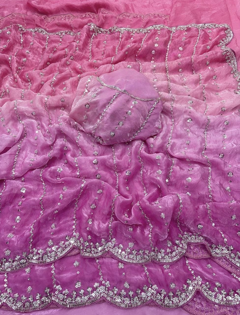 Pure Double shade Fandy Sattin Silk With Beautiful Original Beeds Work Saree