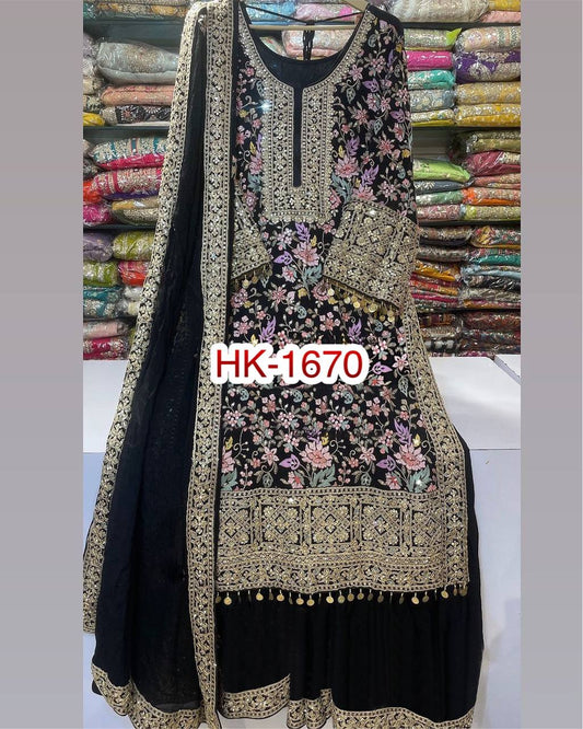 Launching 3 Pices Ready Made Long Kurti Plazzo With Dupatta