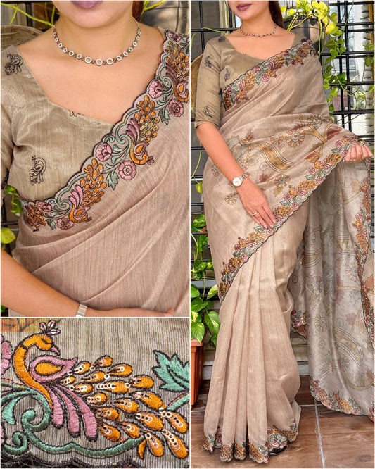 Multi Threadwork border with sequins touch in full saree