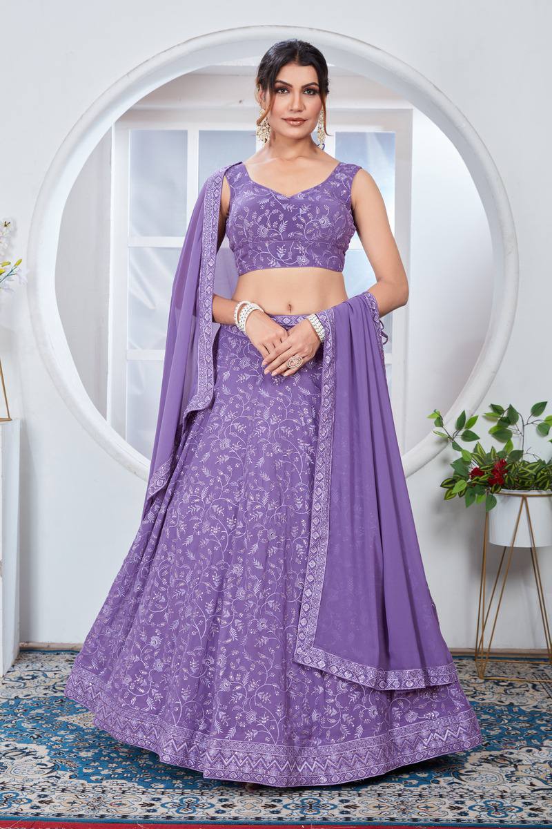 Heavy Thread With Sequence Embroidery Stich Work Lehenga Choli