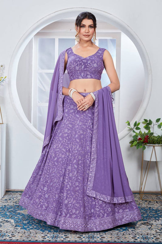 Heavy Thread With Sequence Embroidery Stich Work Lehenga Choli