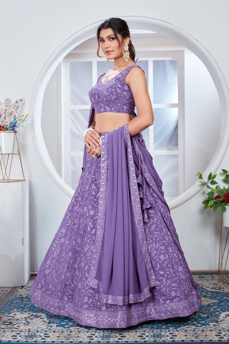 Heavy Thread With Sequence Embroidery Stich Work Lehenga Choli