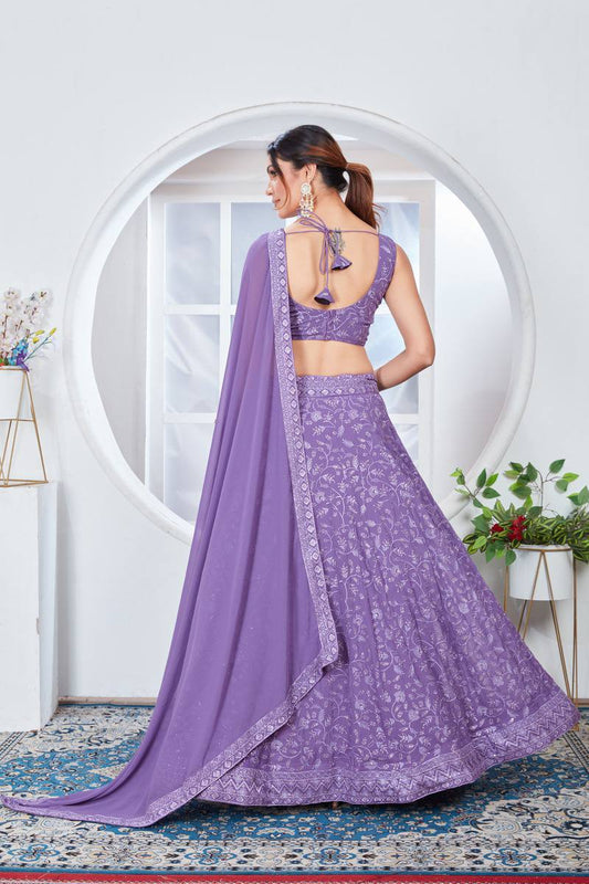 Heavy Thread With Sequence Embroidery Stich Work Lehenga Choli