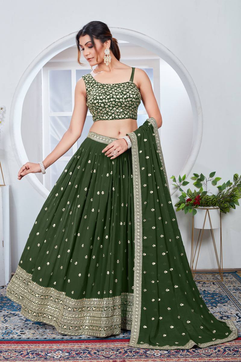 Heavy Thread With Sequence Embroidery Stich Work Lehenga Choli