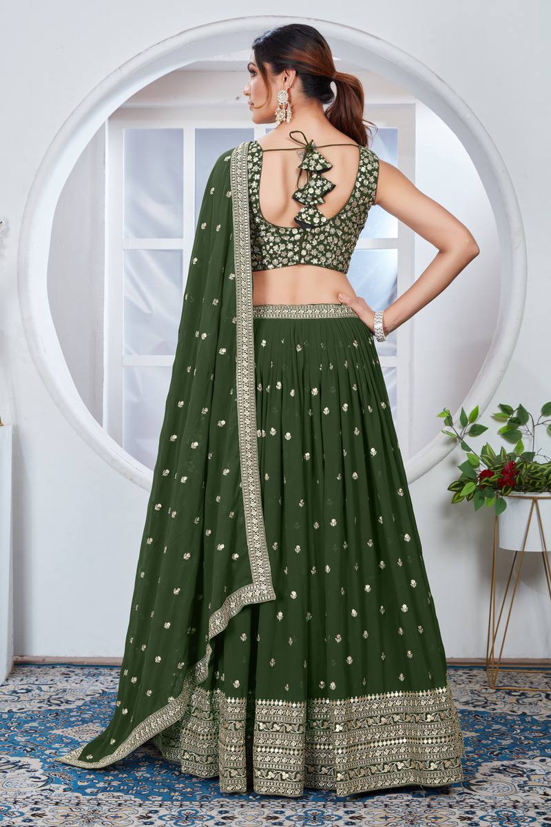 Heavy Thread With Sequence Embroidery Stich Work Lehenga Choli