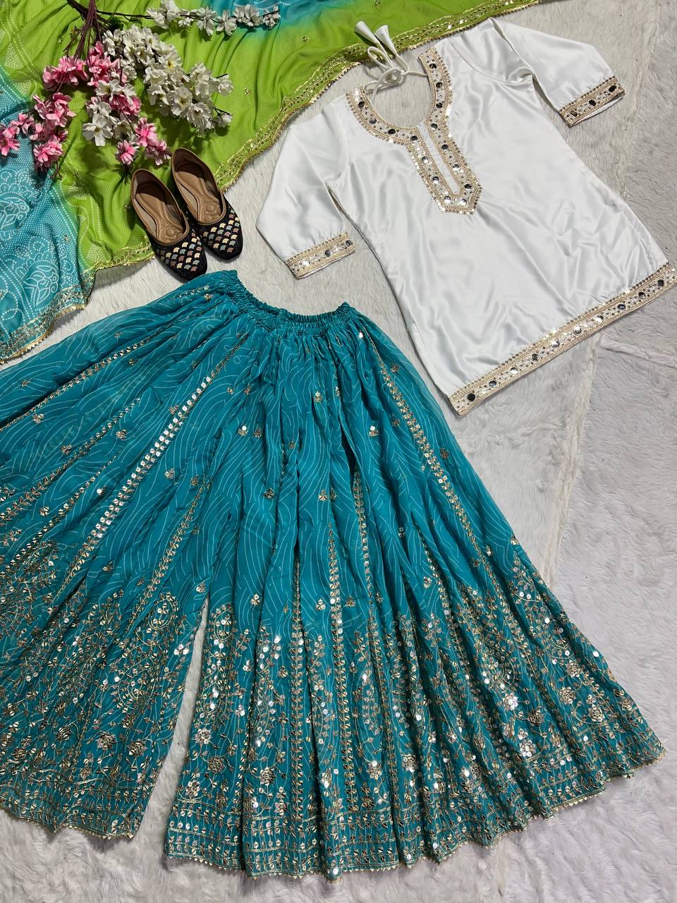 New Designer Party Wear Top Sharara Suit In Fancy Style