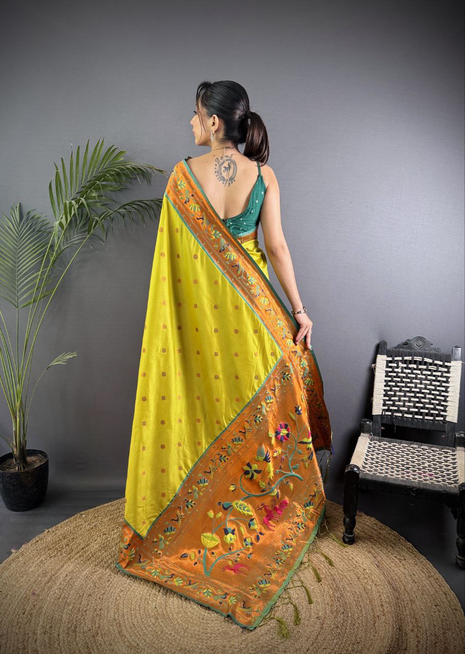 Beautiful pure soft banarasi silk with peacock & deer designer Pallu Saree