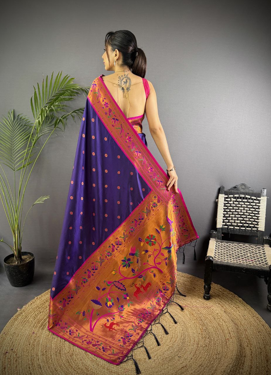 Beautiful pure soft banarasi silk with peacock & deer designer Pallu Saree