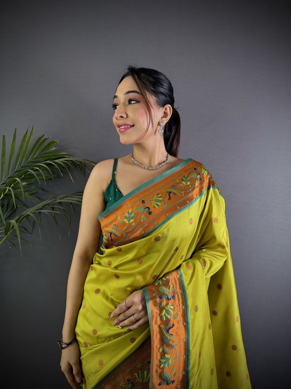 Beautiful pure soft banarasi silk with peacock & deer designer Pallu Saree