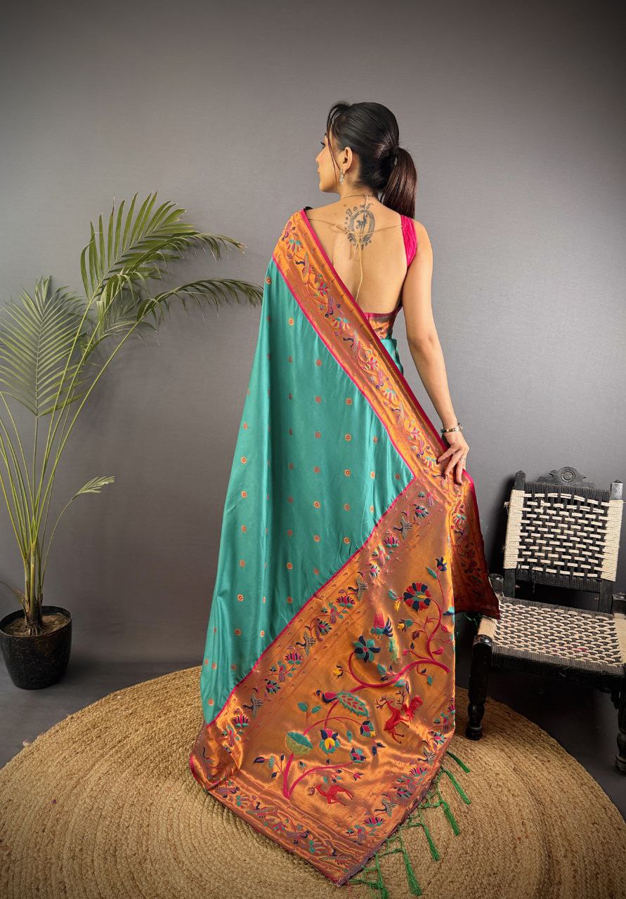 Beautiful pure soft banarasi silk with peacock & deer designer Pallu Saree
