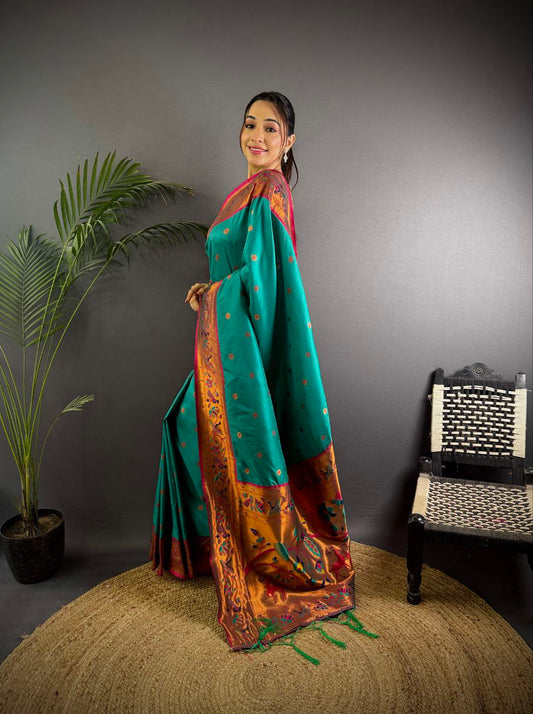 Beautiful pure soft banarasi silk with peacock & deer designer Pallu Saree
