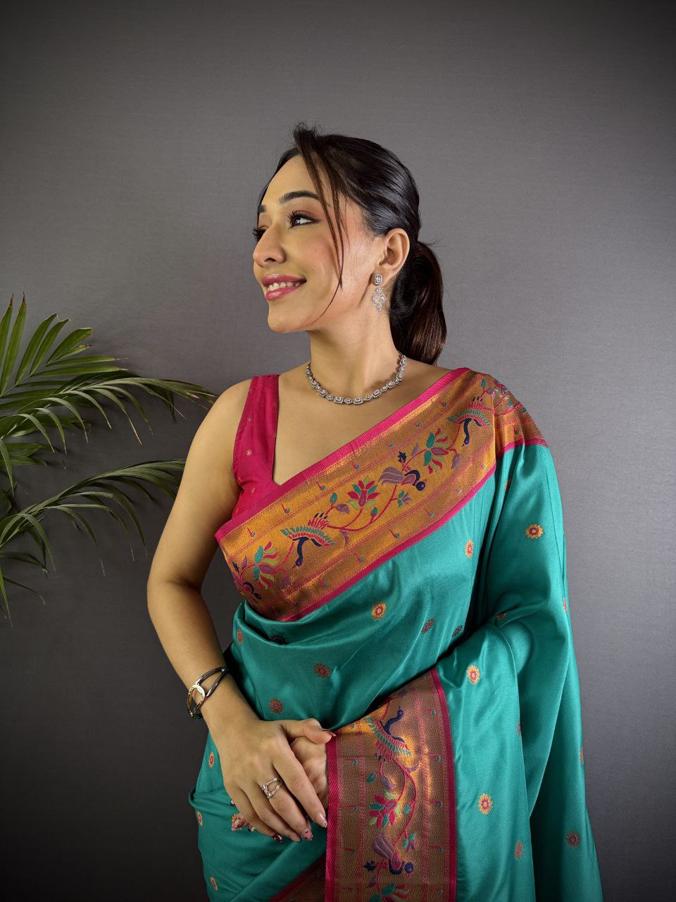 Beautiful pure soft banarasi silk with peacock & deer designer Pallu Saree