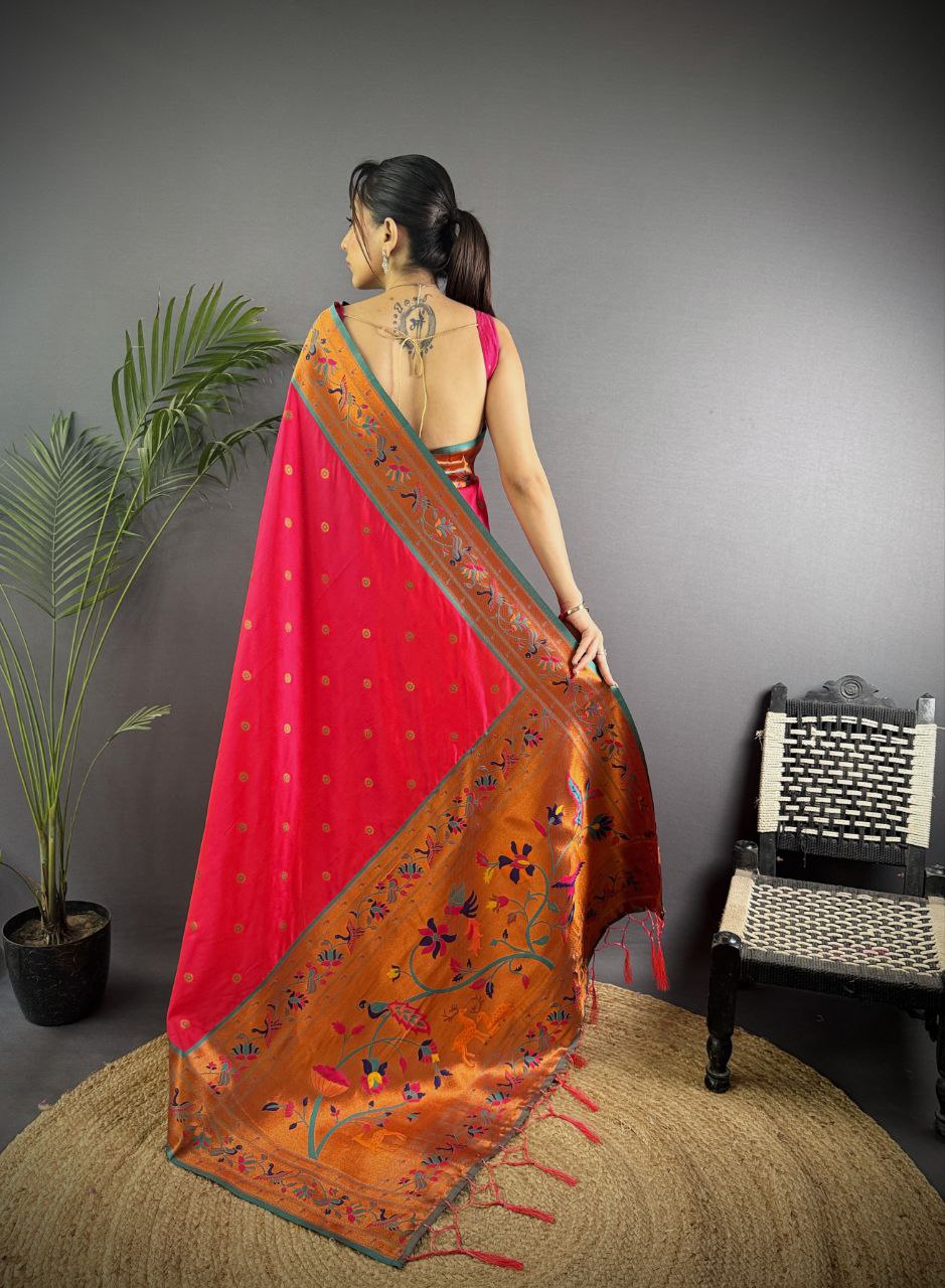 Beautiful pure soft banarasi silk with peacock & deer designer Pallu Saree