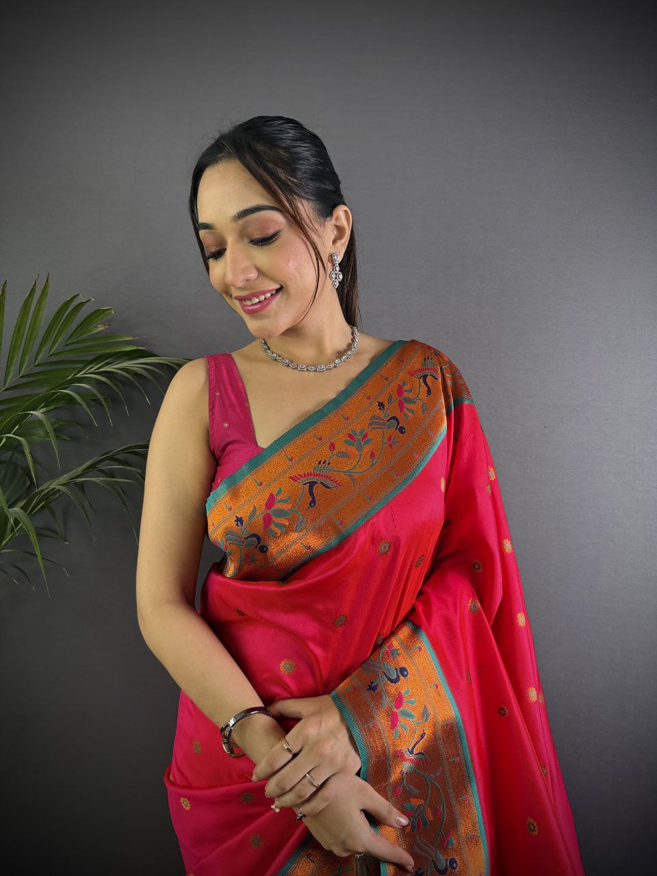 Beautiful pure soft banarasi silk with peacock & deer designer Pallu Saree