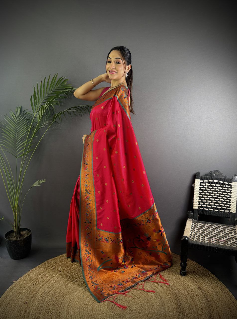 Beautiful pure soft banarasi silk with peacock & deer designer Pallu Saree