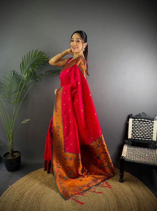 Beautiful pure soft banarasi silk with peacock & deer designer Pallu Saree