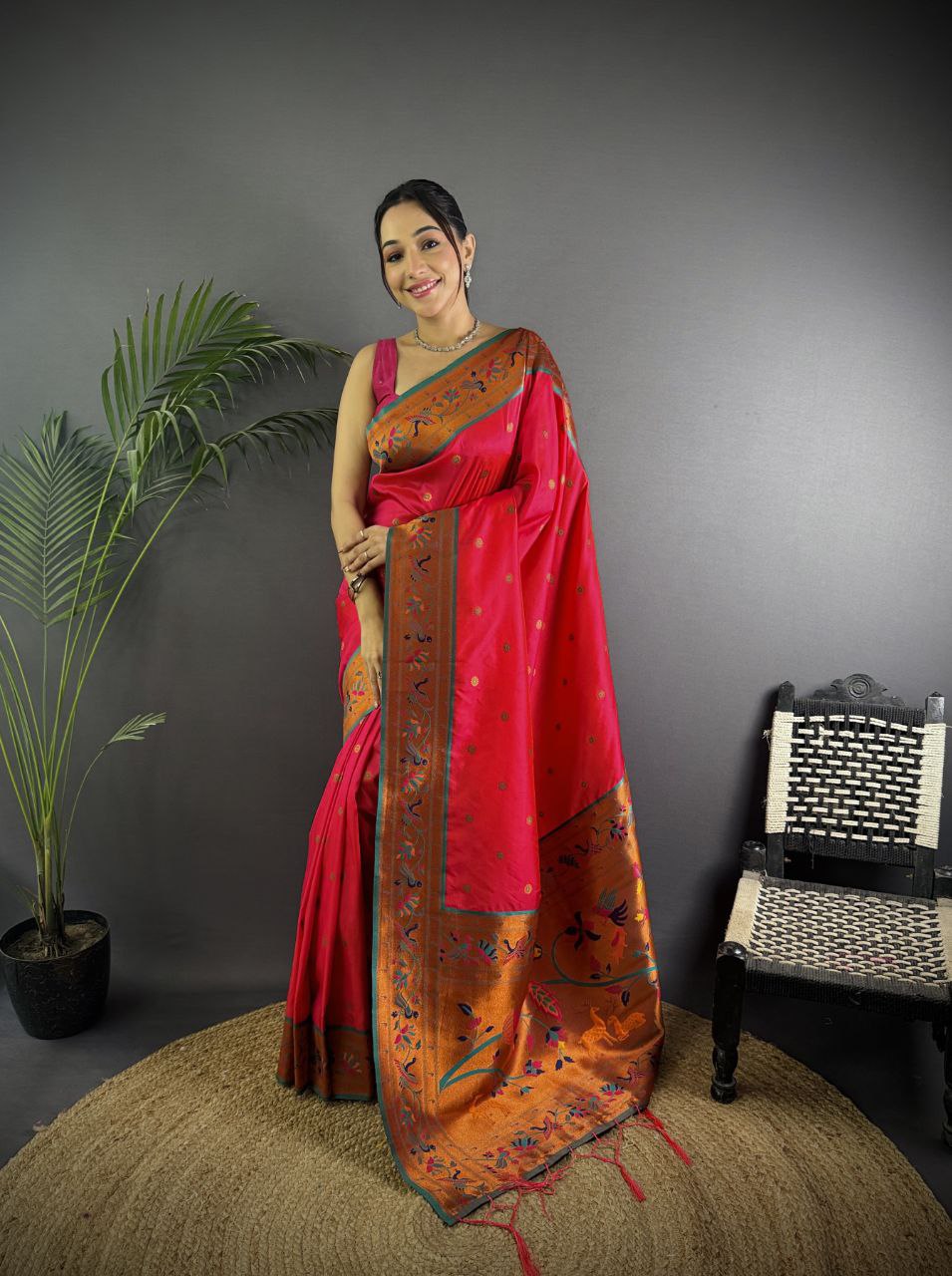 Beautiful pure soft banarasi silk with peacock & deer designer Pallu Saree