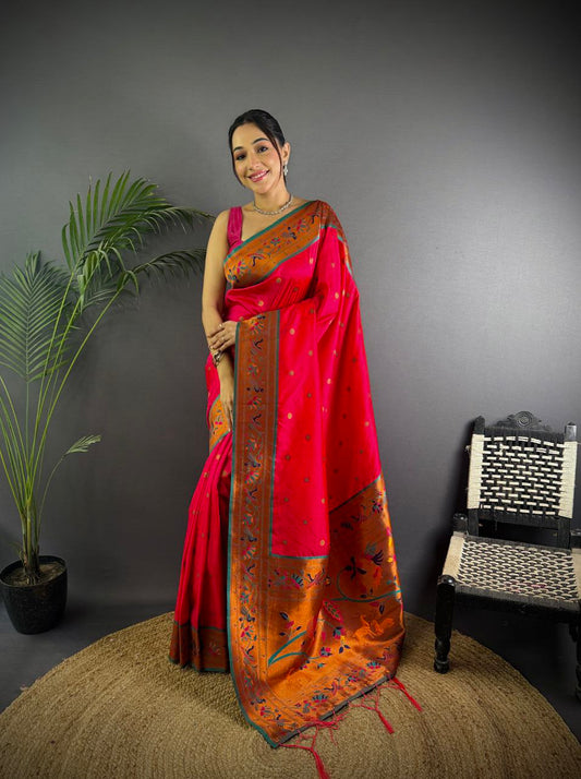 Beautiful pure soft banarasi silk with peacock & deer designer Pallu Saree