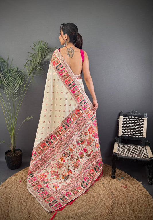 Soft Kashmiri Pashmina silk weaving saree