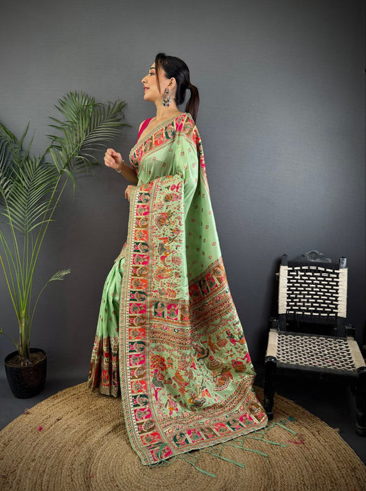 Soft Kashmiri Pashmina silk weaving saree
